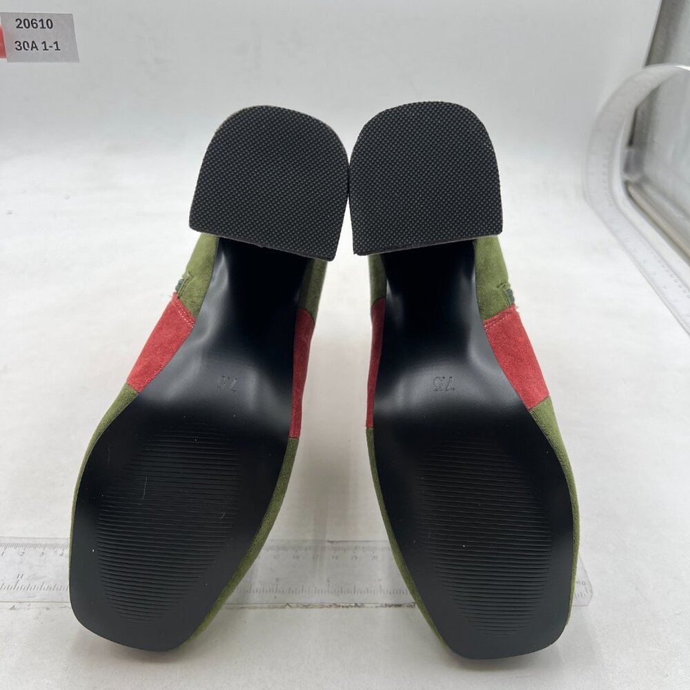 Fowt Green Patchwork Squared Toe Ankle Boots Bloc… - image 6